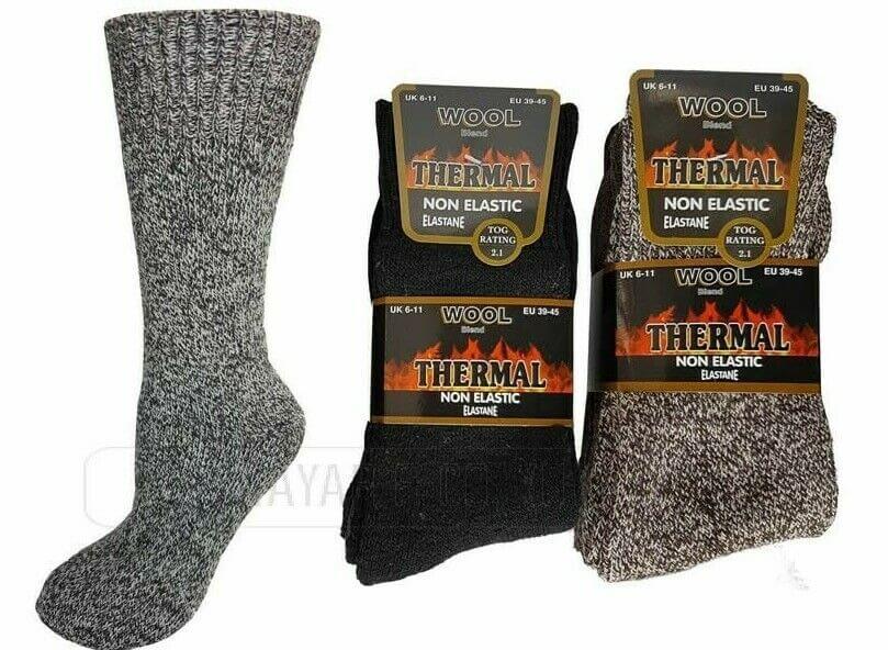Mens Non Elastic 2.1 Tog Thick Thermal  Lambs Wool Blend Walking Hike Socks 6-11 - Comfyfit ltd