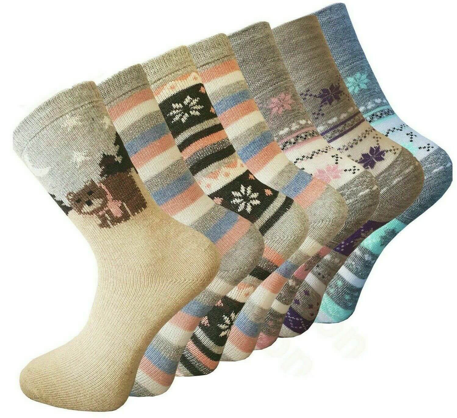 3 Pairs Ladies Thick Winter Thermal Socks Warm Wool Nordic Novelty Sock UK 4-7 - Comfyfit ltd