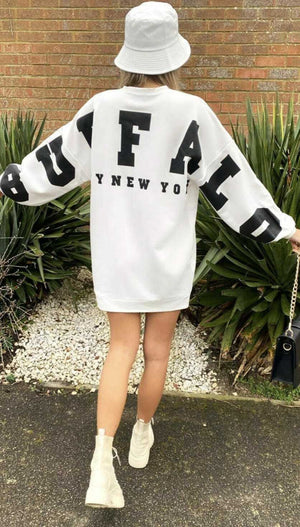 New Ladies and Women's Buffalo slogan oversized long sleeve Tops Size shirts - Comfyfit ltd