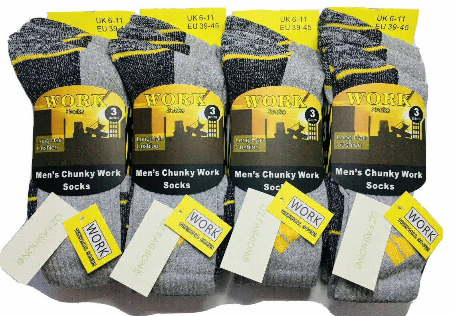 6 Pairs Mens Chunky Work Boot Warm Winter Thick Heavy Duty Socks Steel Heel &Toe - Comfyfit ltd