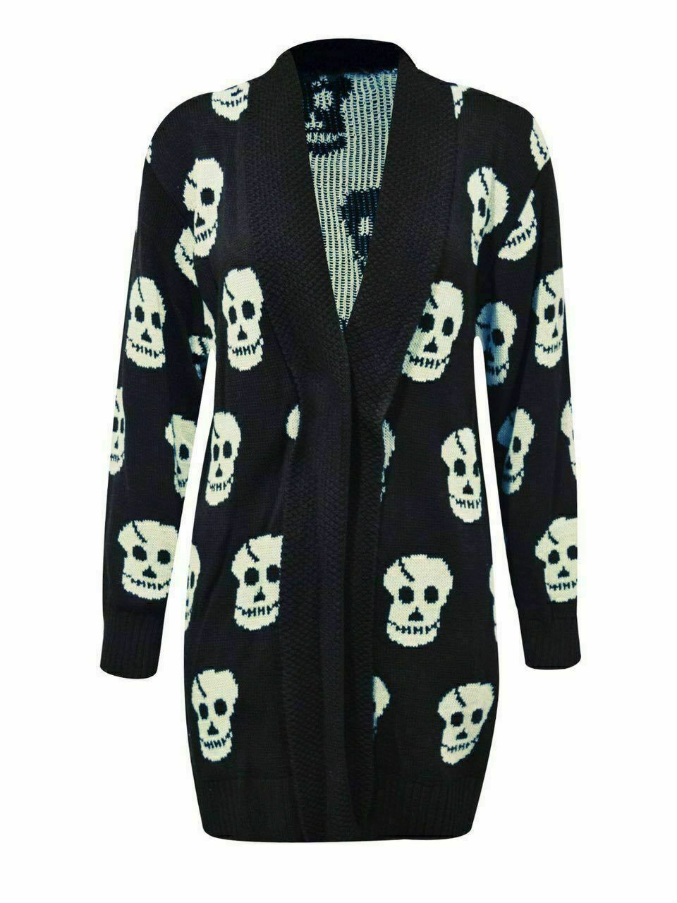 Ladies women's Knitted Skull Cardigan Jumper Cardigan Winter Halloween Lot - Comfyfit ltd