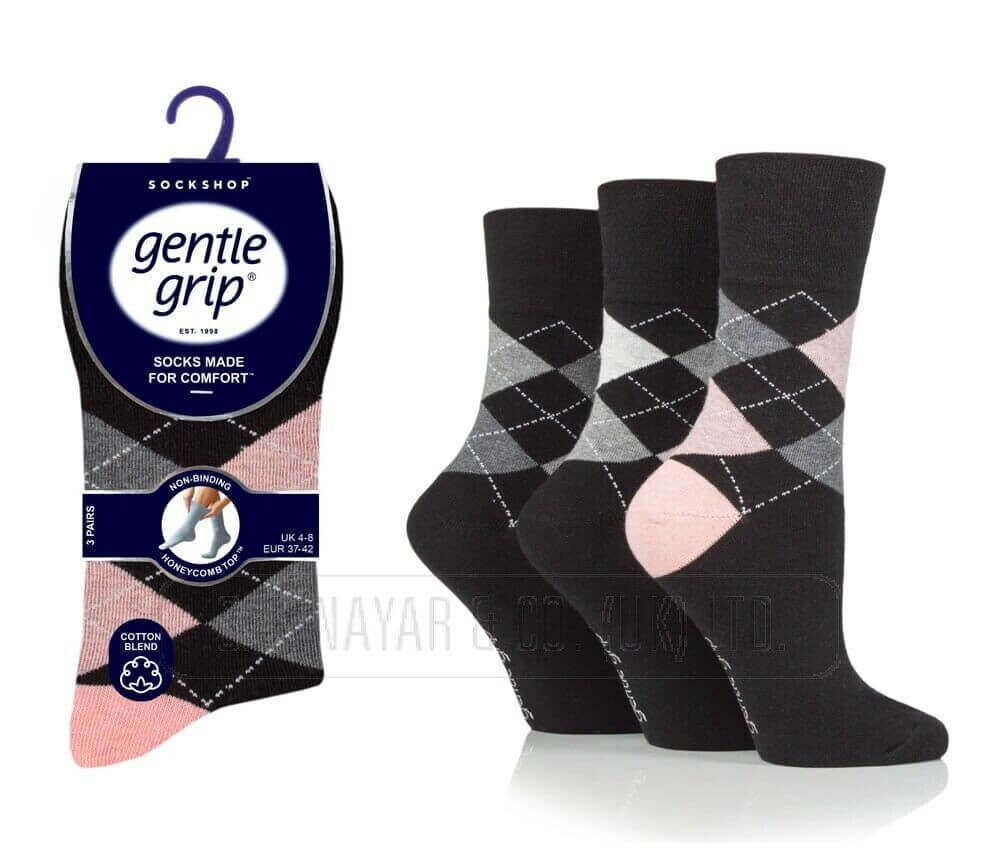 12 Pairs Ladies Gentle Grip® Bamboo Non Binding Blend Non Elastic Sock Size 4-8 - Comfyfit ltd