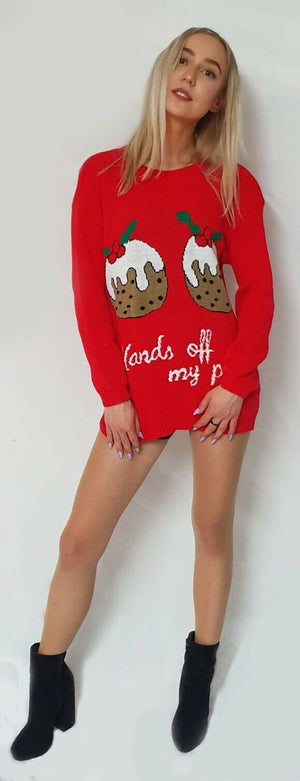 New Women's Rude Christmas Jumpers Valium & Wine Knitted Rude Christmas Sweater - Comfyfit ltd