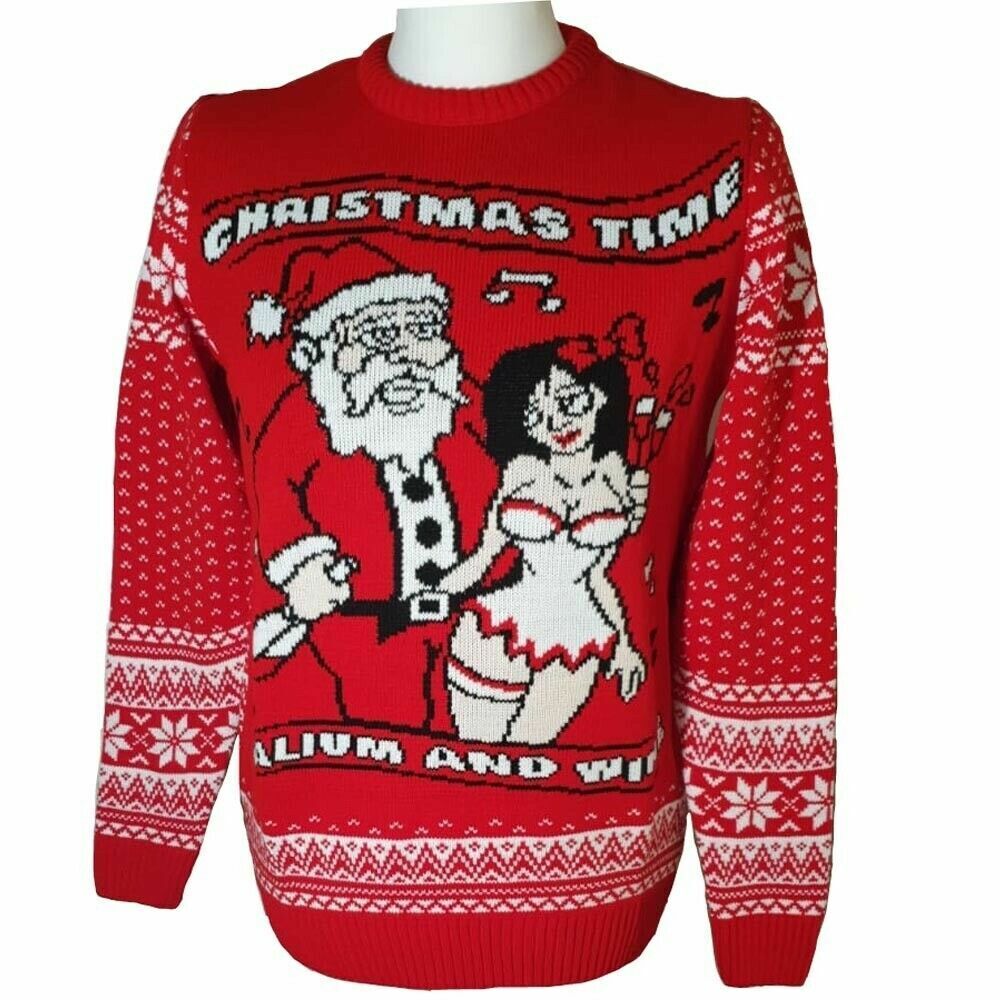 New Women's  Rude Christmas Jumpers Valium & Wine Knitted Rude Christmas Sweater - Comfyfit ltd