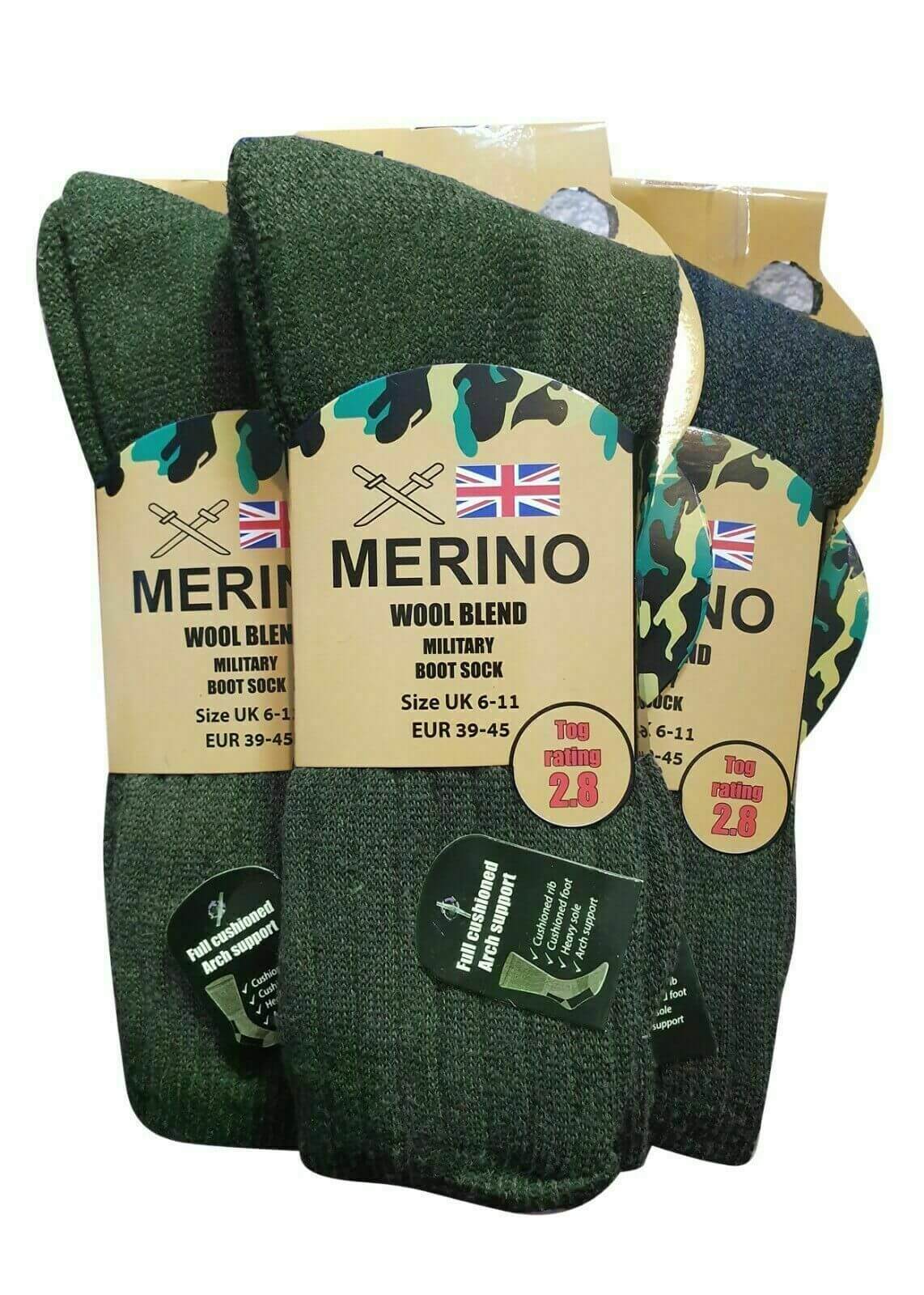 Men's Merino Wool Blend Military Work Boot thermal Winter Socks 2.8 Tog Socks 6P