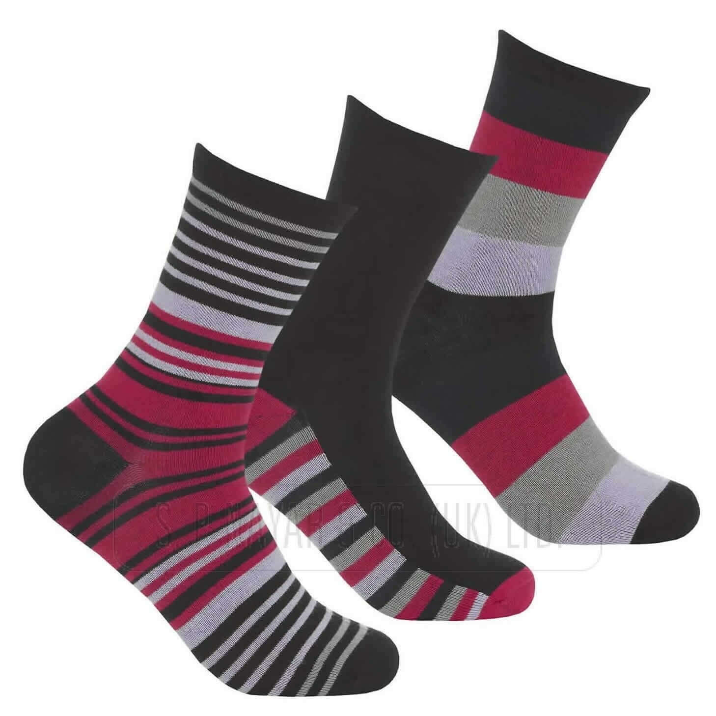 3 pairs ladies bamboo Stripe style Socks Size 4-8 Uk Non elastic women's Socks