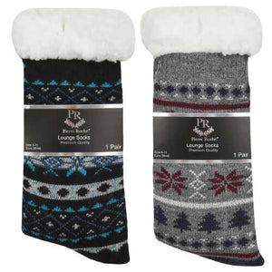 Mens Bed Socks 2 Pairs  Fair isle Chunky Knitted Sherpa Lined Lounge UK 6-11 - Comfyfit ltd
