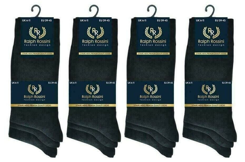 6 Pairs Men's Socks Black Cotton Rich Luxury Casual Soft Socks