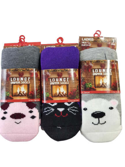 Womens Ladies Thermal Lounge Gripper Socks Bunny Faces and Hearts Socks - Comfyfit ltd