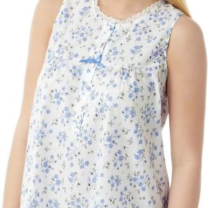 Ladies Sleeveless Woven Lightweight Polycotton Floral Nightie Nightshirt